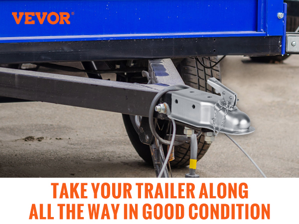 VEVOR trailer coupler attached to a blue trailer with a seamless, durable design and high load capacity.