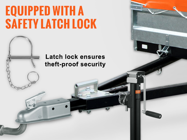 VEVOR trailer coupler equipped with a safety latch lock ensures stability and theft-proof security.