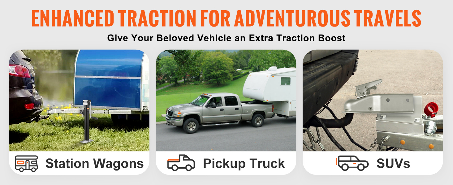 enhanced traction for adventurous travels with VEVOR trailer coupler on station wagons, pickup trucks, and suvs.