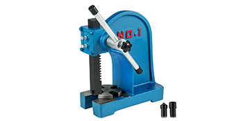 VEVOR arbor press no.1 with blue finish, handle lever, gears, and two accessories.