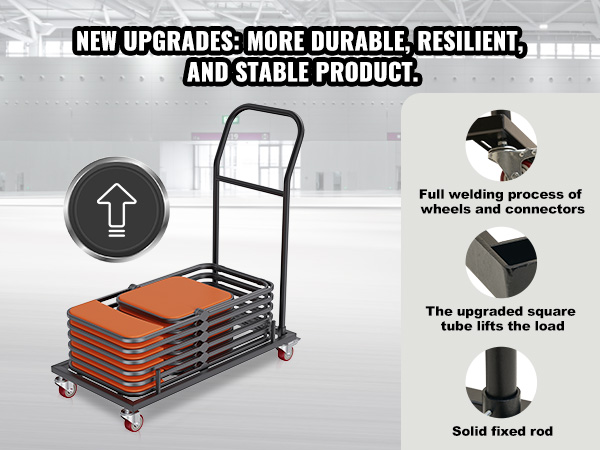 VEVOR folding chair dolly with solid fixed rod, upgraded square tube, and full-welded wheels.