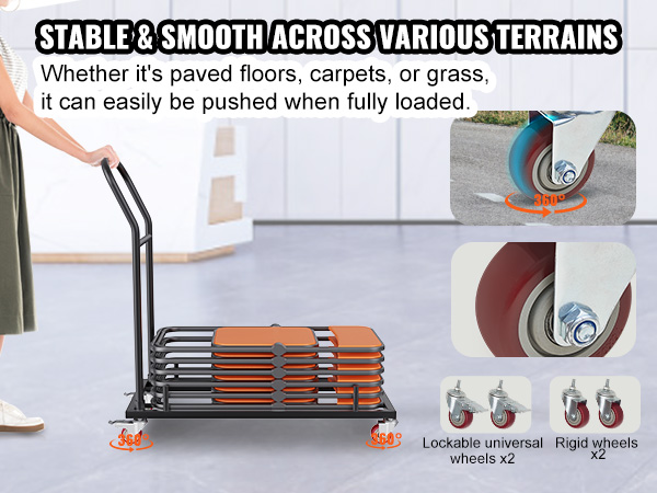 VEVOR folding chair dolly with smooth-rolling universal and rigid wheels, ideal for various terrains.