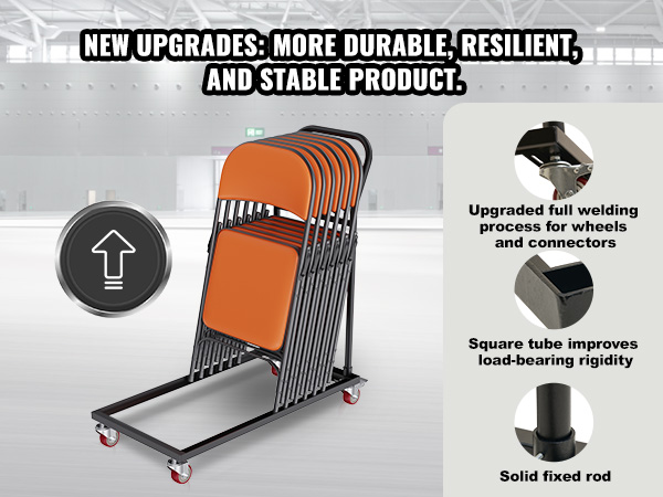 VEVOR folding chair dolly features an improved design with durable welding, enhanced rigidity, and adjustable width.