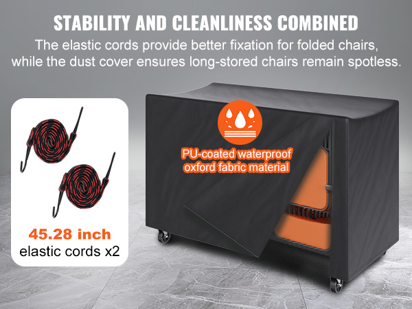 VEVOR folding chair cart with pu-coated waterproof oxford fabric cover and 45.28 inch elastic cords.