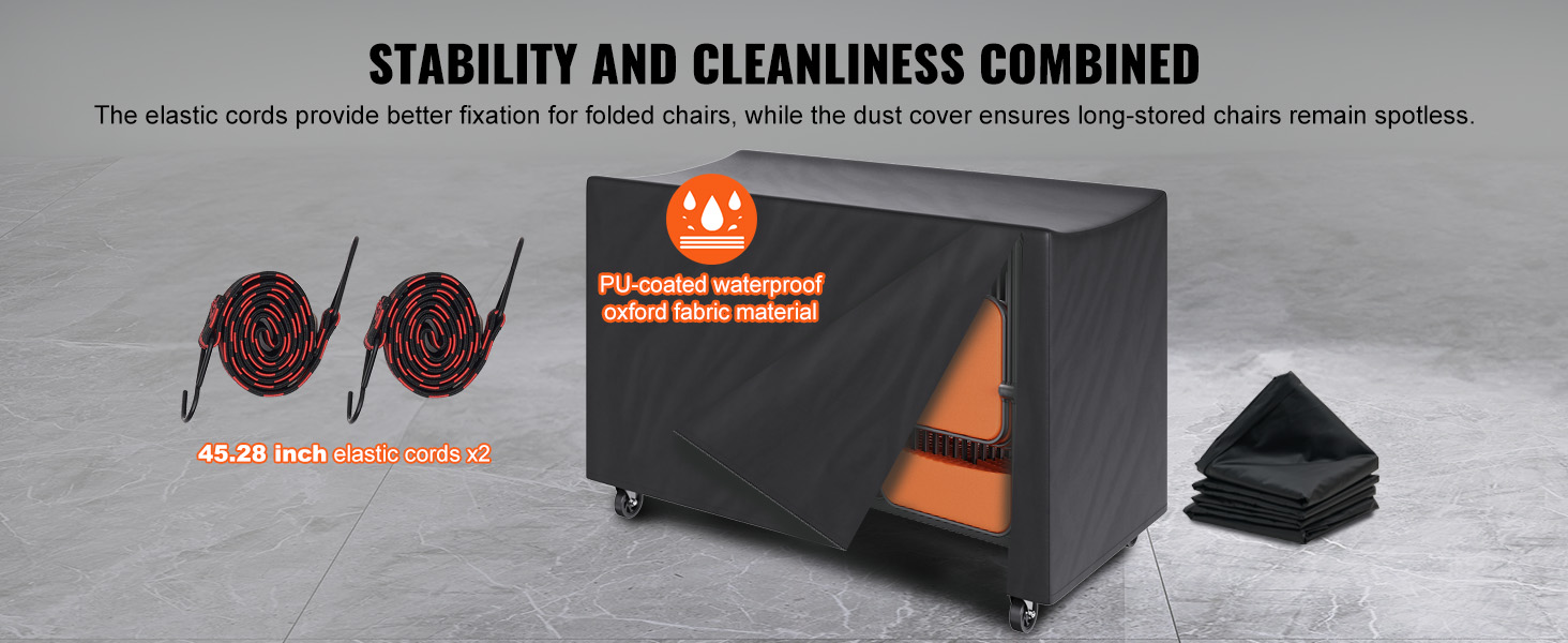 VEVOR folding chair cart with pu-coated waterproof oxford fabric cover and 45.28 inch elastic cords.