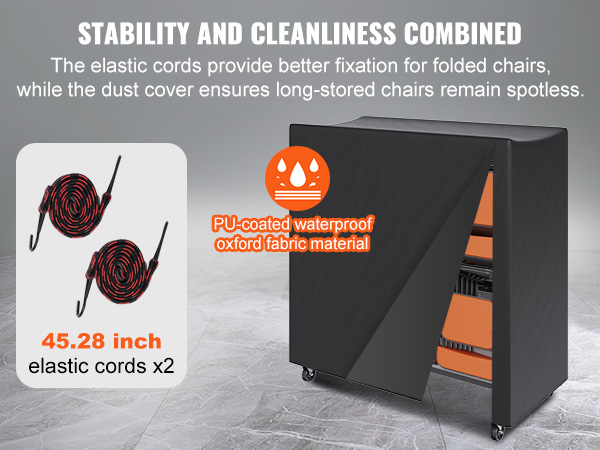 VEVOR folding chair cart with waterproof oxford fabric cover and 45.28-inch elastic cords for stability.