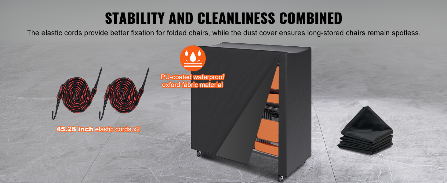 VEVOR folding chair cart with waterproof oxford fabric cover and 45.28-inch elastic cords for stability.