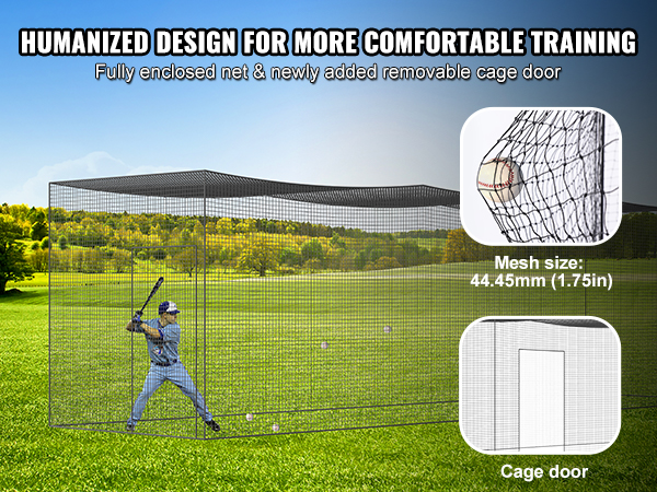 VEVOR baseball batting netting with fully enclosed net and removable cage door for comfortable training.