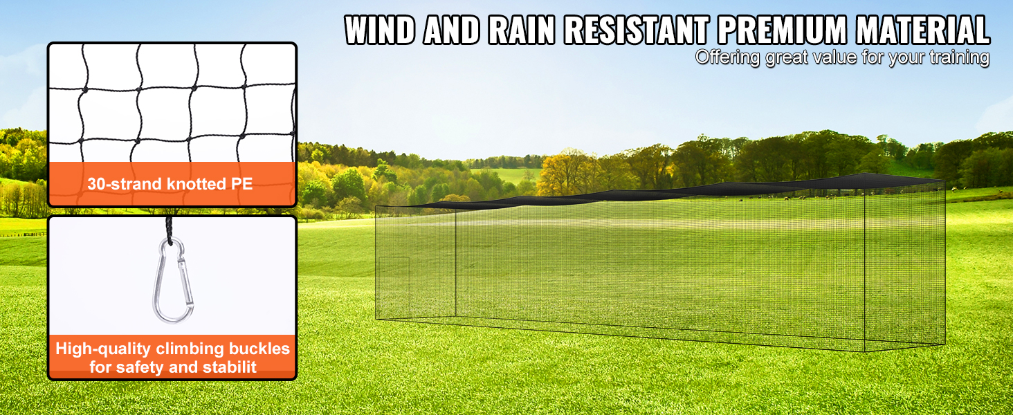 VEVOR baseball batting net with 30-strand knotted pe and high-quality climbing buckles for stability.