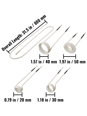 VEVOR induction heater kit coil variations and overall length, 31.5 in / 800 mm