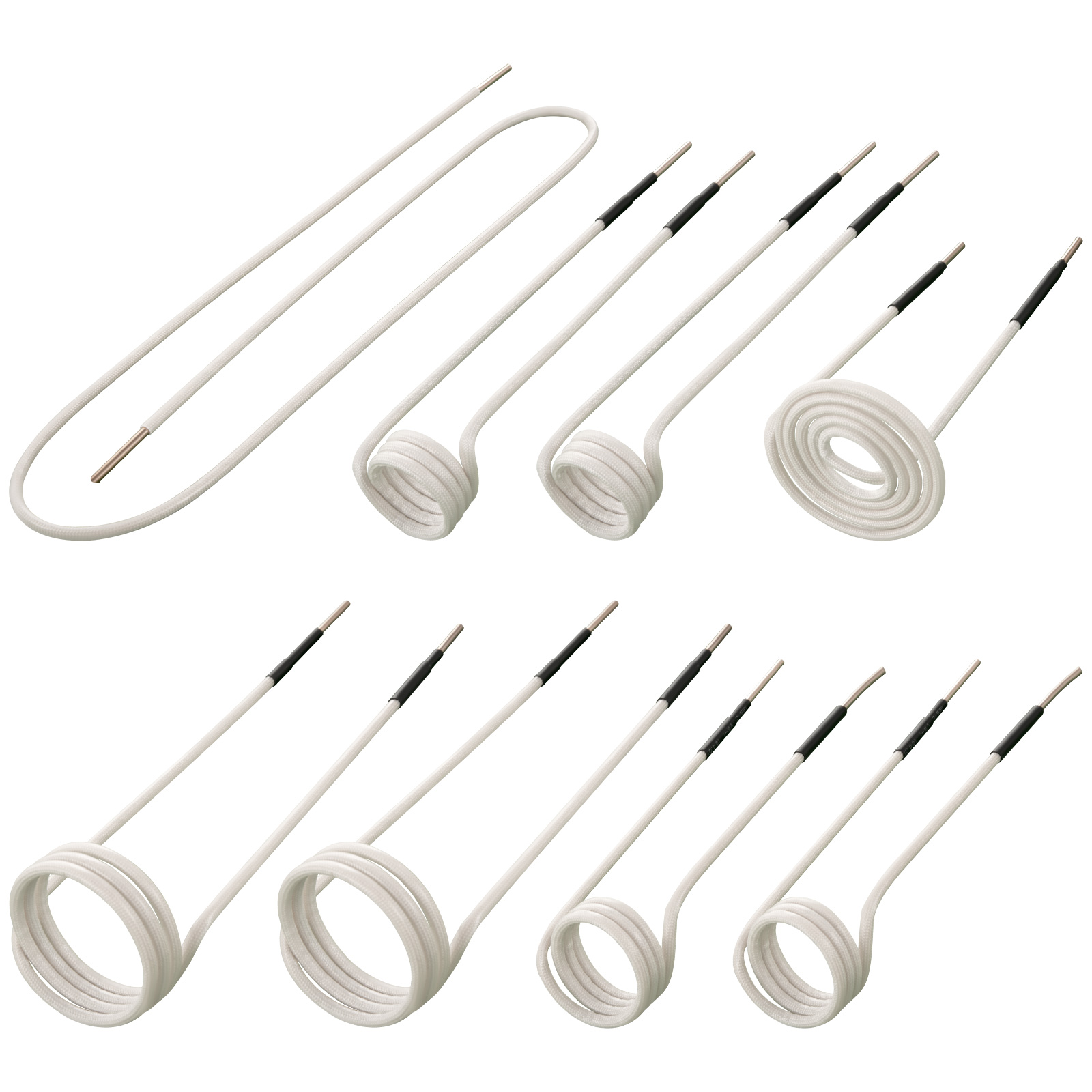 assortment of VEVOR induction heater kit coils arranged on white background.