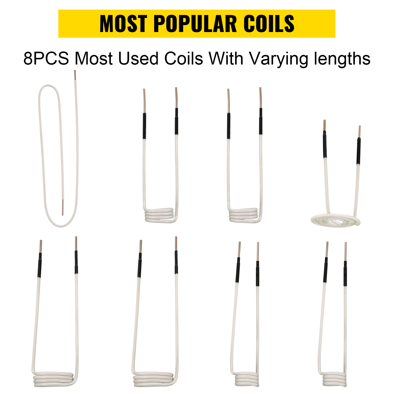 8pcs most used coils for VEVOR induction heater kit with varying lengths.