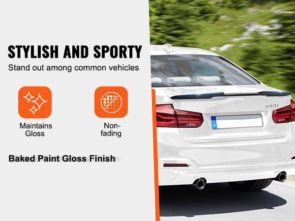 stylish rear of a white car featuring the VEVOR gt wing car spoiler with baked paint gloss finish.