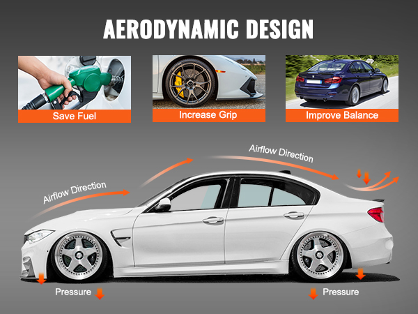 aerodynamic design benefits: save fuel, increase grip, improve balance with VEVOR gt wing car spoiler.