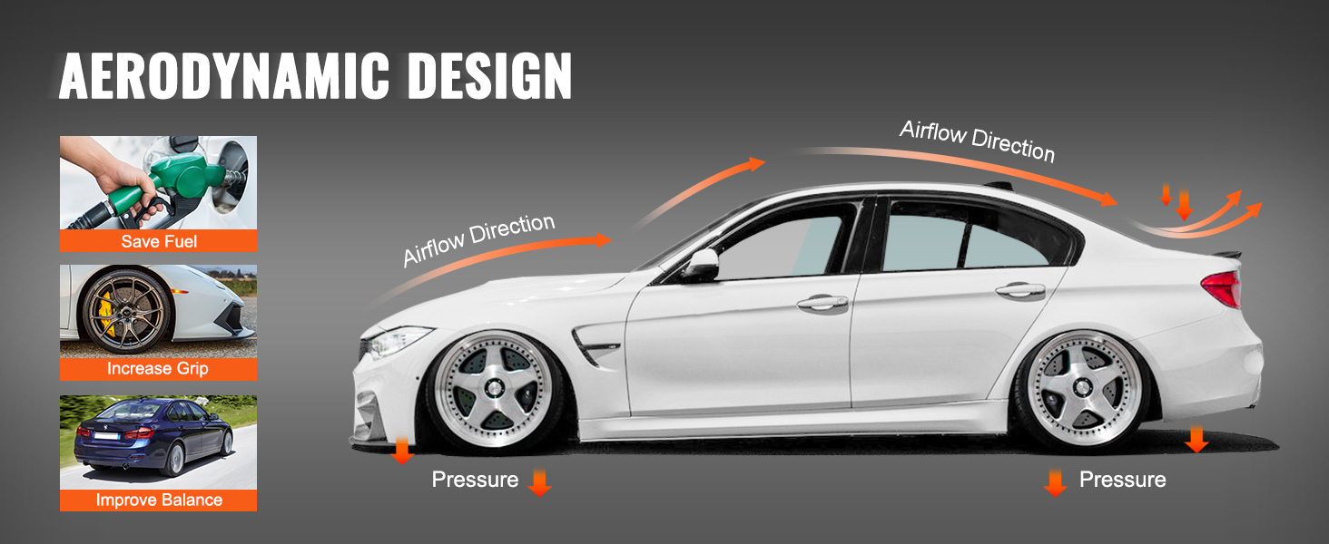 aerodynamic design benefits: save fuel, increase grip, improve balance with VEVOR gt wing car spoiler.