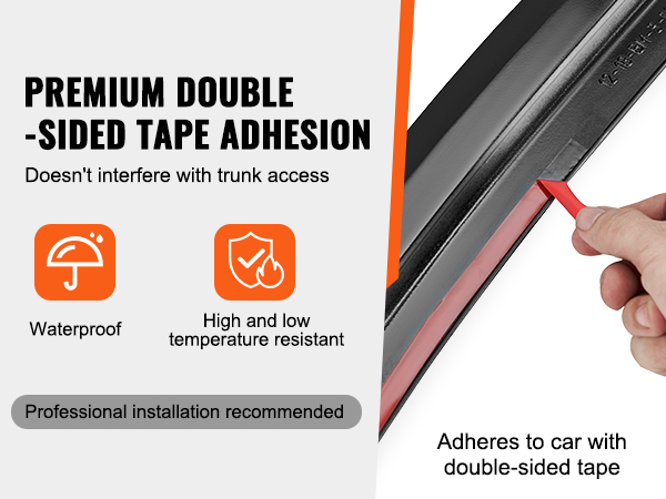 VEVOR gt wing car spoiler with premium double-sided tape adhesion, waterproof, temperature resistant.