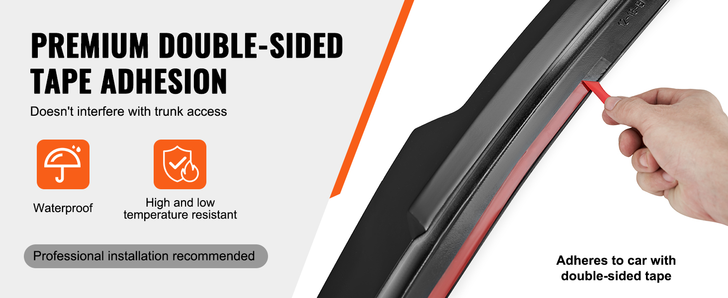 VEVOR gt wing car spoiler with premium double-sided tape adhesion, waterproof, temperature resistant.