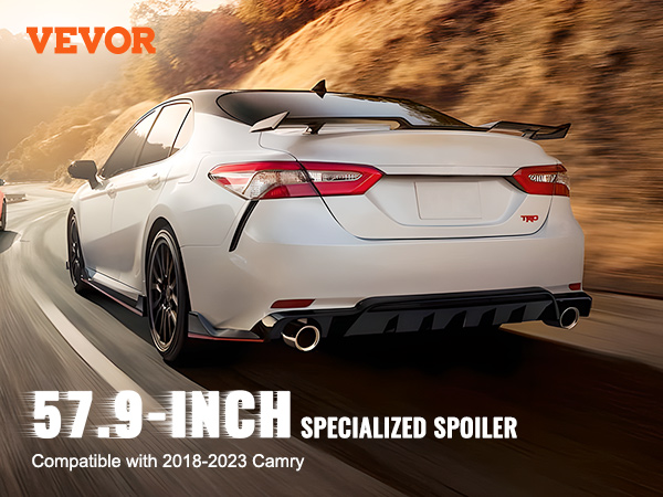 white car with VEVOR gt wing car spoiler, 57.9-inch specialized, compatible with 2018-2023 camry.