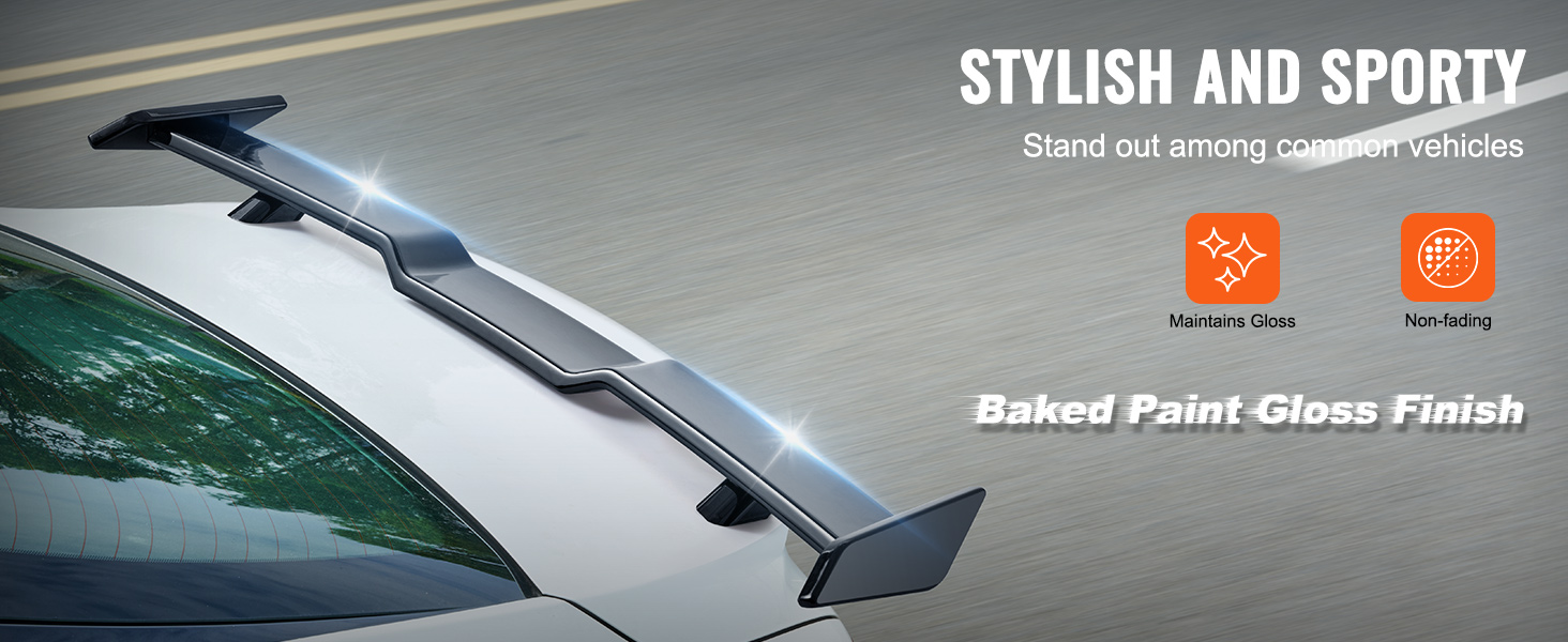 VEVOR gt wing car spoiler: stylish design with a baked paint gloss finish, maintains gloss, and non-fading.