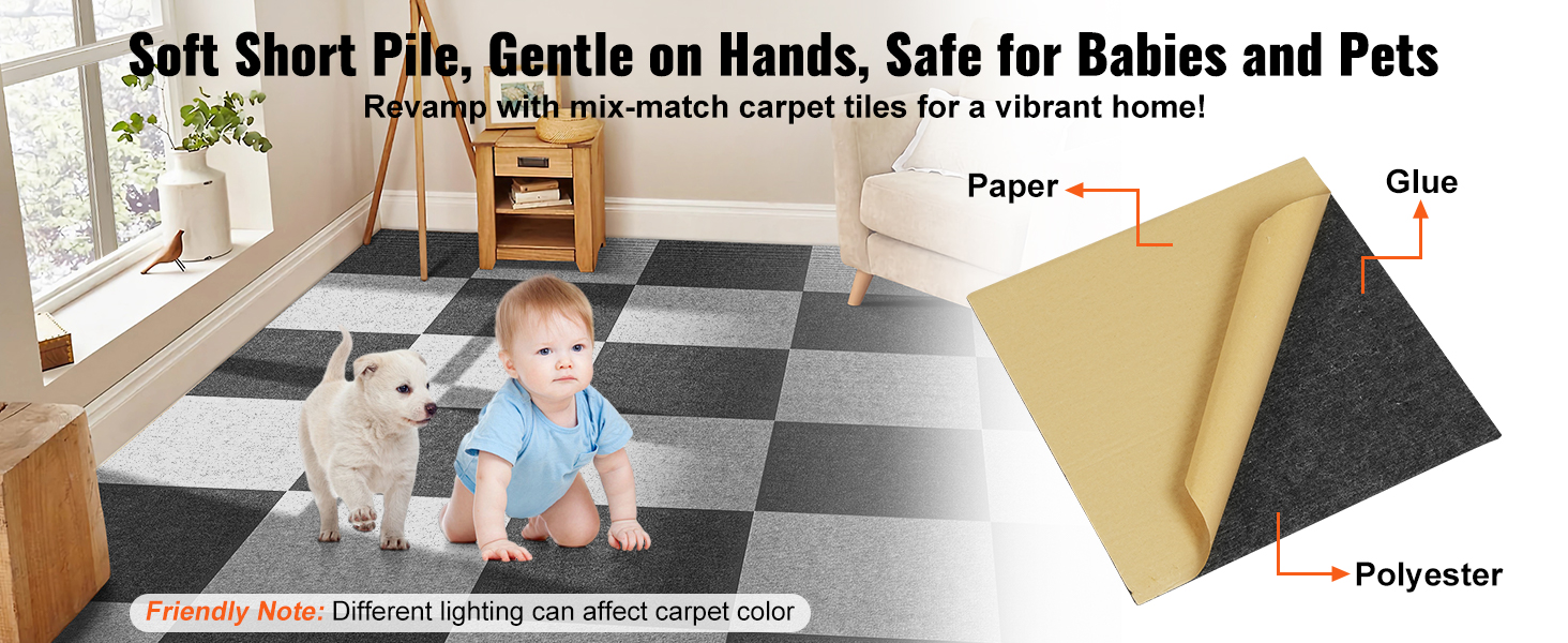 soft, safe VEVOR carpet tiles for kids and pets, featuring mix-match colors in a living room setting.