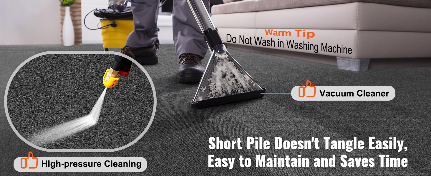 high-pressure cleaning VEVOR carpet tiles with a vacuum cleaner; easy maintenance and time-saving.
