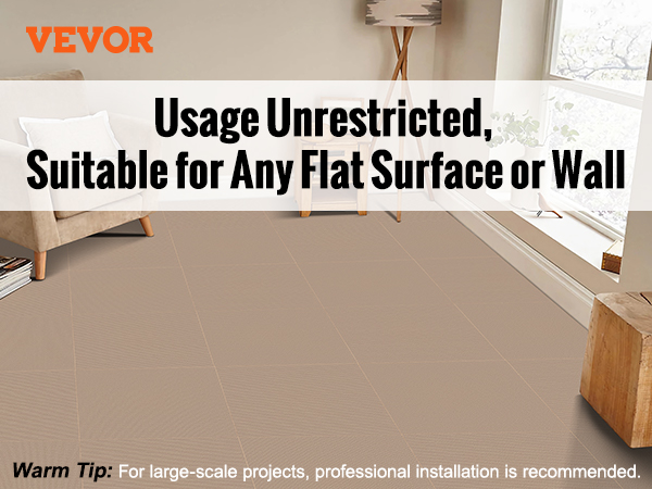 VEVOR carpet tiles being installed on various flat surfaces, ideal for offices, basements, and living rooms.