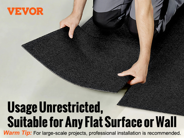 VEVOR carpet tiles being installed and used in various rooms on different surfaces like wood and tile.