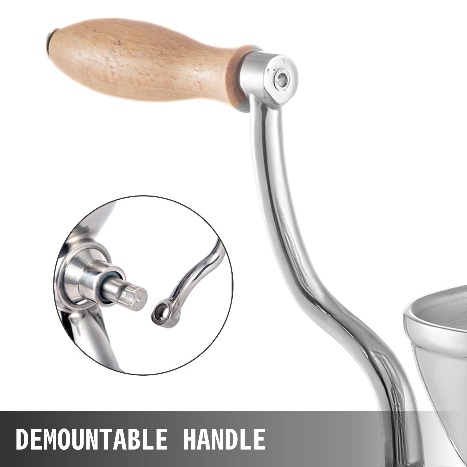 VEVOR wheatgrass juicer with demountable wooden handle feature for easy use.