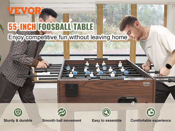 VEVOR foosball table in use, offering competitive fun indoors with features like durability and easy assembly.