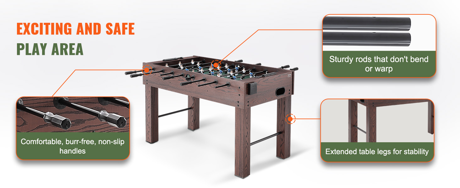 VEVOR foosball table featuring sturdy rods, extended stable legs, and comfortable non-slip handles.