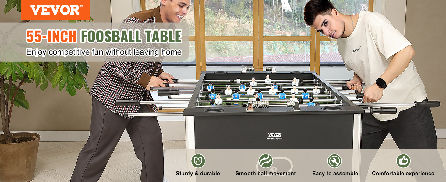 VEVOR foosball table - 55-inch, durable, easy to assemble, smooth ball movement, comfortable experience.