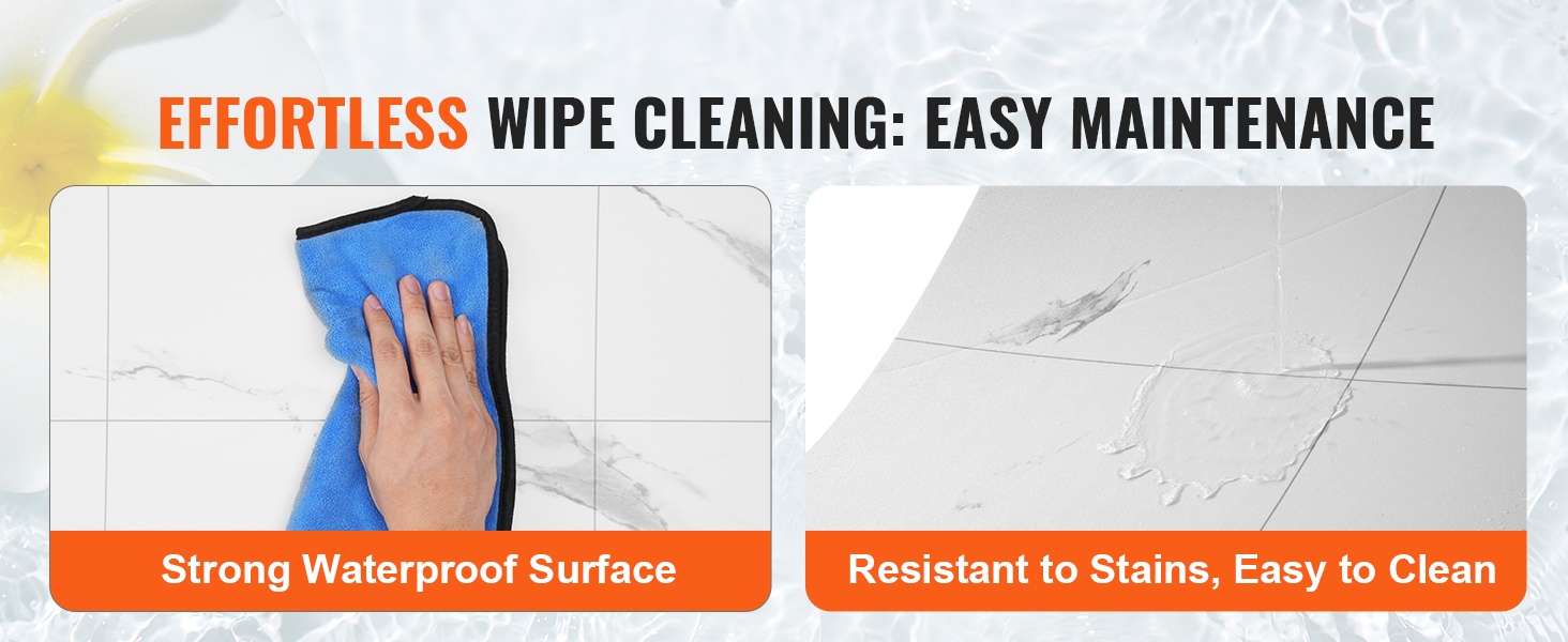 effortless cleaning with VEVOR self adhesive vinyl floor tiles, strong waterproof surface, stain-resistant.