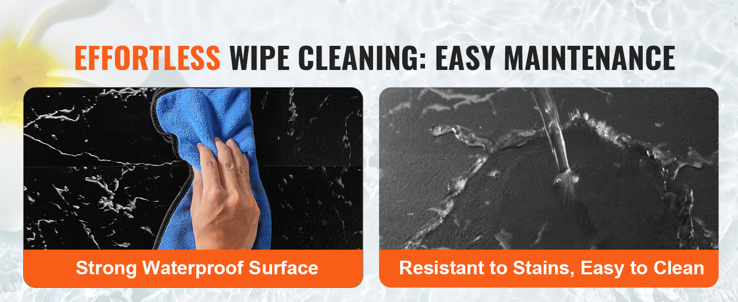 effortless cleaning of VEVOR self adhesive vinyl floor tiles, waterproof, stain-resistant surface.