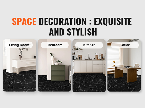 space decoration: VEVOR self adhesive vinyl floor tiles in living room, bedroom, kitchen, office.