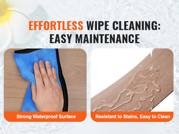 effortless wipe cleaning of VEVOR self adhesive vinyl floor tiles with strong waterproof surface.