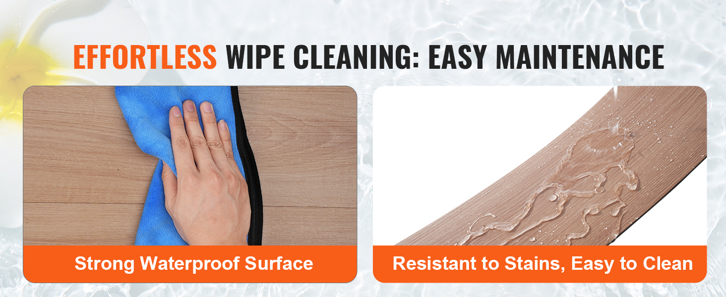 effortless wipe cleaning of VEVOR self adhesive vinyl floor tiles with strong waterproof surface.