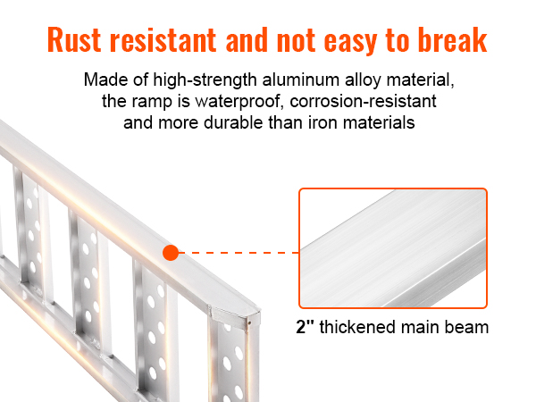 VEVOR aluminum loading ramps, rust-resistant, durable aluminum alloy, 2