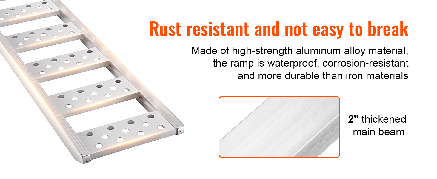 VEVOR aluminum loading ramps, rust-resistant, durable aluminum alloy, 2