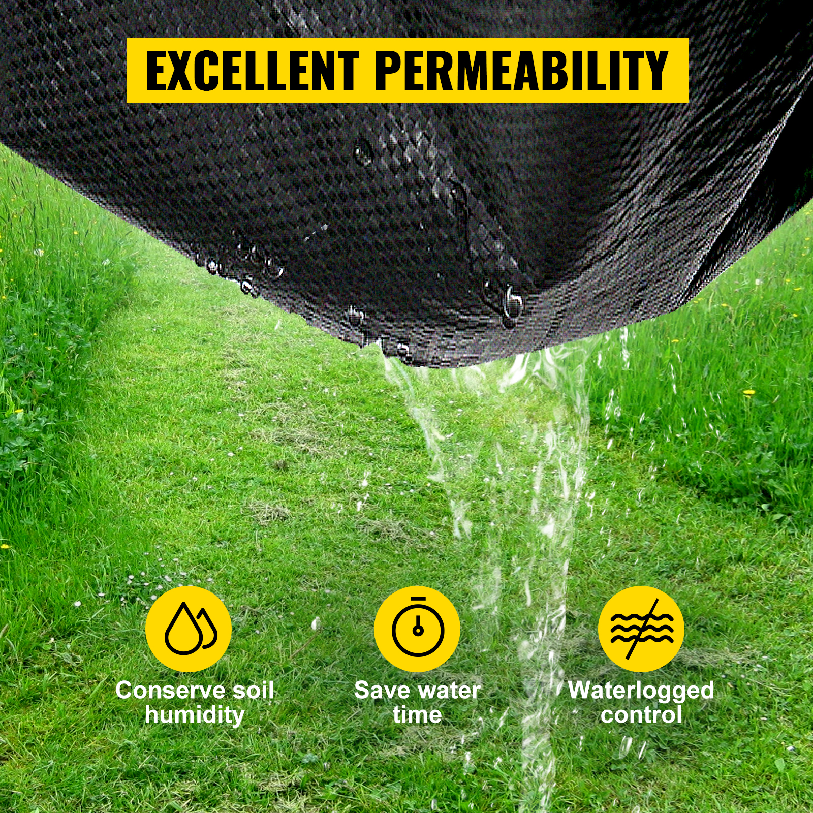 VEVOR weed barrier fabric with excellent permeability for soil humidity and water control.