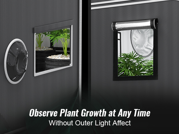 VEVOR выращивает палатку с обзорными окнами и растениями внутри, гарантируя, что внешний свет не влияет на рост.