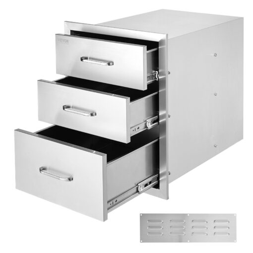 Vevor 3 Tier Outdoor Kitchen Drawer 45x58cm Stainless Steel BBQ Storage