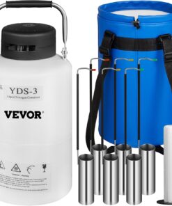 VEVOR 3L Liquid Nitrogen Cryogenic Container with Straps & 6 Canisters – Aluminum LN2 Tank for Lab & Scientific Use