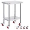 Рабочий Стол для Кейтеринга VEVOR из Нержавеющей Стали 60x45 см с Колесиками Регулируемая Полка для Приготовления Пищи на Коммерческой Кухне
