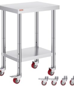 VEVOR Stainless Steel Catering Work Table 60x45 cm with Wheels & Adjustable Shelf for Commercial Kitchen & Food Prep