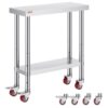 VEVOR Stainless Steel Catering Work Table 76x30 cm with Wheels  Adjustable Shelf for Commercial Kitchen  Food Prep