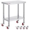 VEVOR Stainless Steel Catering Work Table 76x46 cm with Wheels  Adjustable Shelf for Commercial Kitchen  Food Prep