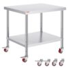 VEVOR Stainless Steel Catering Work Table 91x76 cm with Wheels  Adjustable Shelf for Commercial Kitchen  Food Prep