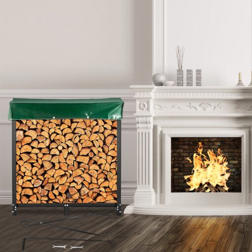 VEVOR 6ft Firewood Log Rack with Cover Fireplace Tool Set