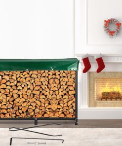 VEVOR 8ft Firewood Log Rack with Cover & Fireplace Tool Set