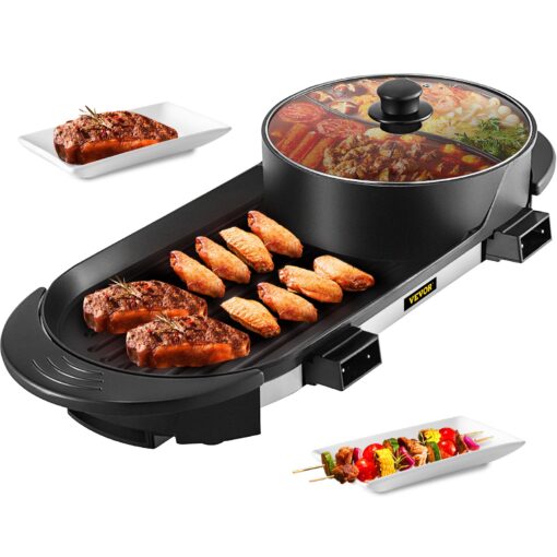 VEVOR 2 in 1 Electric BBQ Grill Hot Pot with Divider